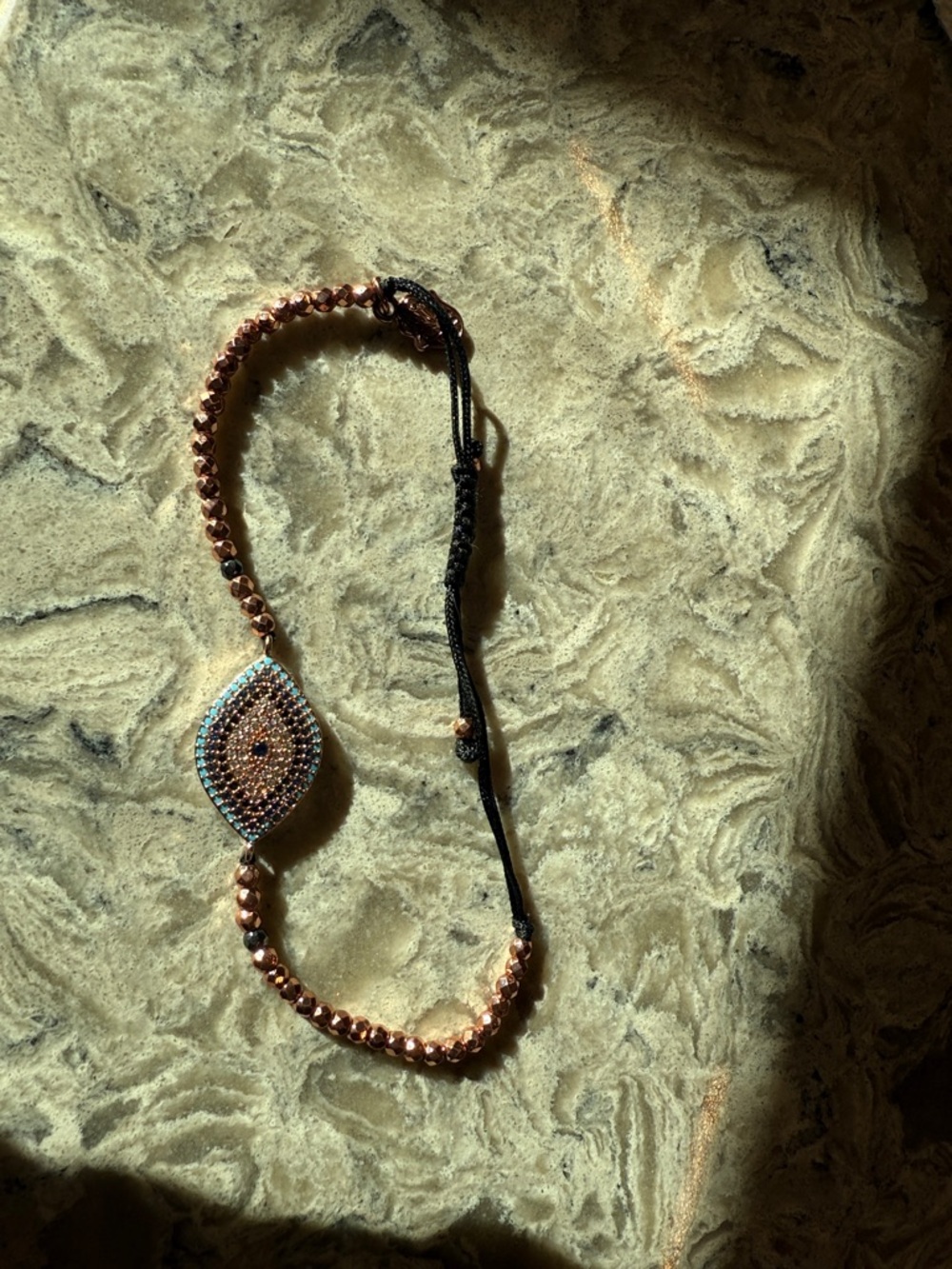 Rose Gold Beaded Evil Eye Bracelet with Turquoise Accent